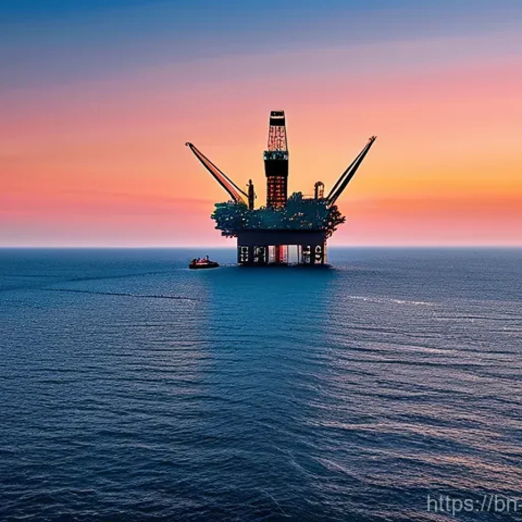 해양 석유와 가스 채굴 - **Prompt 1: The Majestic Offshore Drilling Rig at Dawn**
"A stunning aerial view of a colossal, ...
